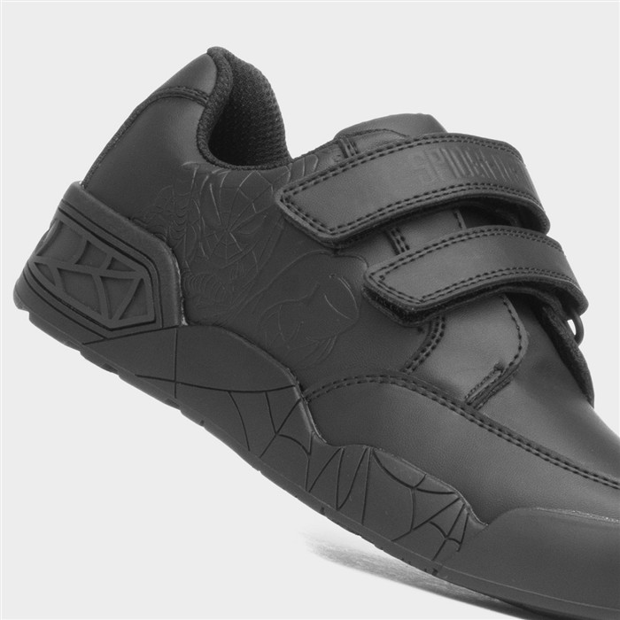 Boys Black Easy Fasten School Shoe