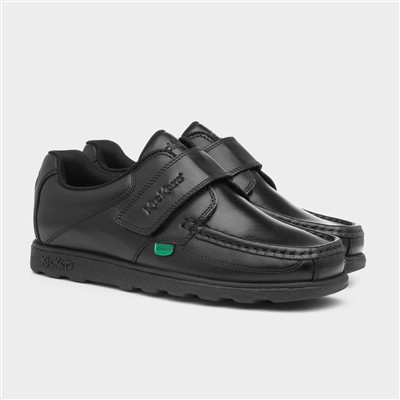 Fragma Boys Black Leather Easy Fasten Shoe