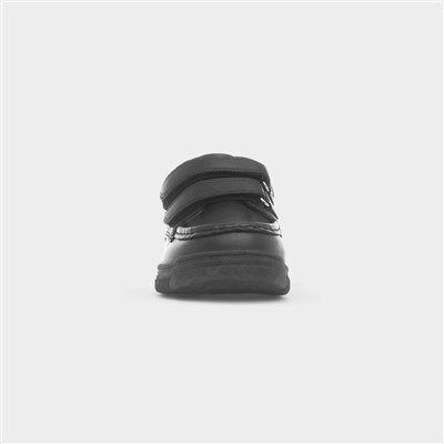 Boy's Black Double Easy Fasten School Shoe