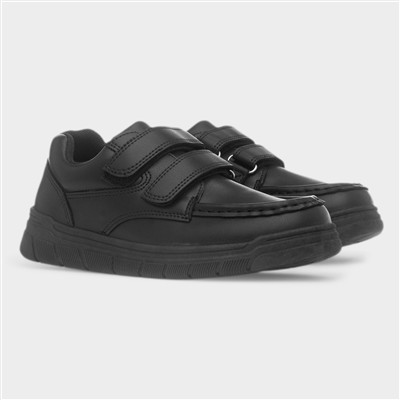Boy's Black Double Easy Fasten School Shoe
