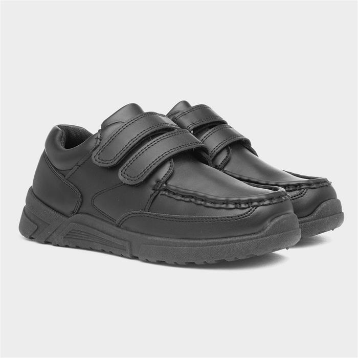Boys Black Easy Fasten School Shoe