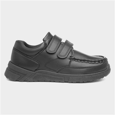 Fawster Boys Black Easy Fasten School Shoe