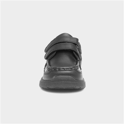 Boys Black Easy Fasten School Shoe