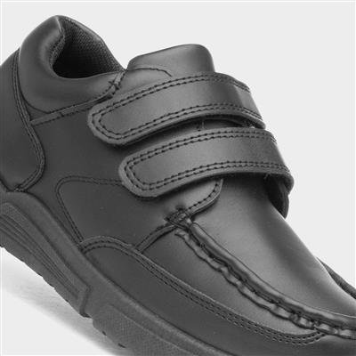 Boys Black Easy Fasten School Shoe