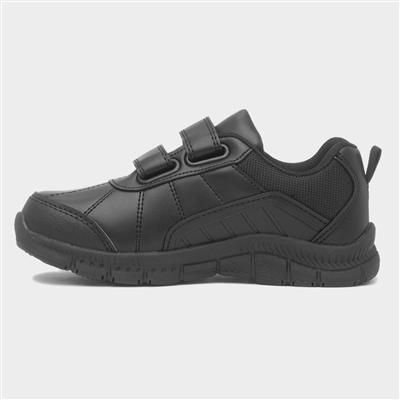 Boys Black Double Easy Fasten School Shoe