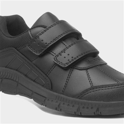 Boys Black Double Easy Fasten School Shoe