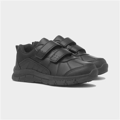 Boys Black Double Easy Fasten School Shoe