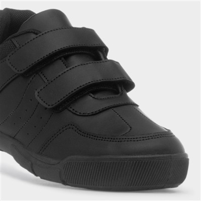 Boy's Black Double Easy Fasten School Shoes