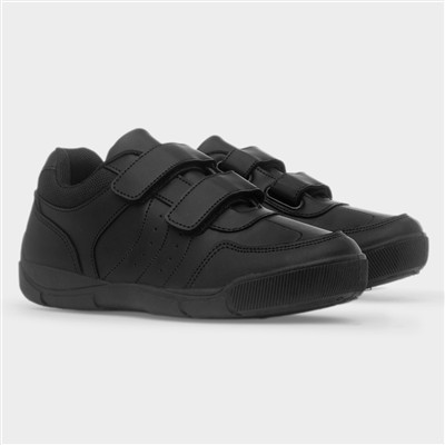 Boy's Black Double Easy Fasten School Shoes