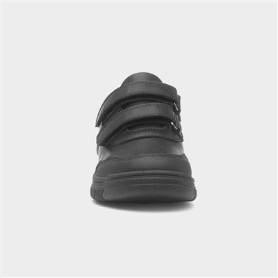 Boys Black Double Easy Fasten School Shoes