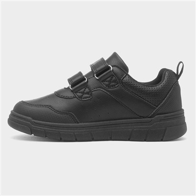 Boys Black Double Easy Fasten School Shoes