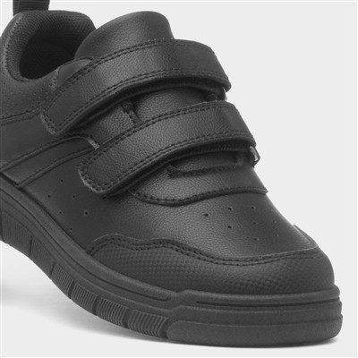 Boys Black Double Easy Fasten School Shoes