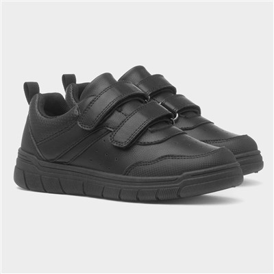 Boys Black Double Easy Fasten School Shoes