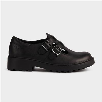 Casey Kids Black Leather Shoe Sizes 32-39