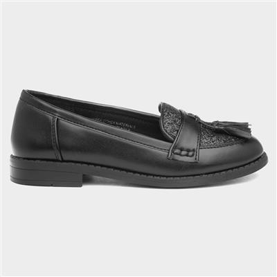 Cas Girls Black Loafer Shoe with Glitter