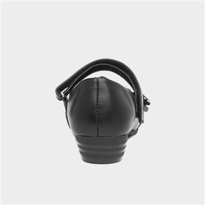 Girls Black Bow Heeled School Shoe