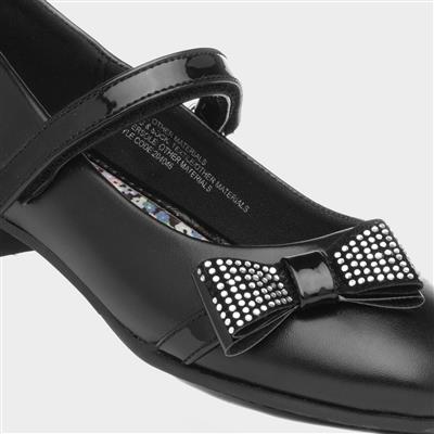 Girls Black Bow Heeled School Shoe