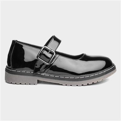 Girls Black Patent Bar Shoe