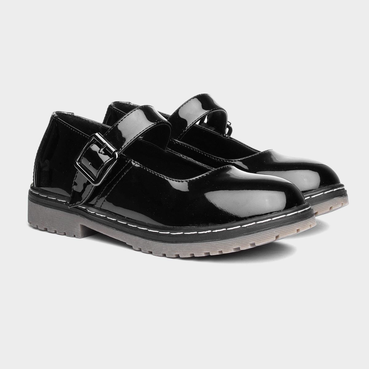 Lilley Girls Black Patent Bar Shoe-204047 | Shoe Zone
