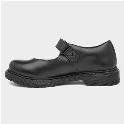 Pod Braelyn Girls Black Leather Easy Fasten Shoe-204052 | Shoe Zone