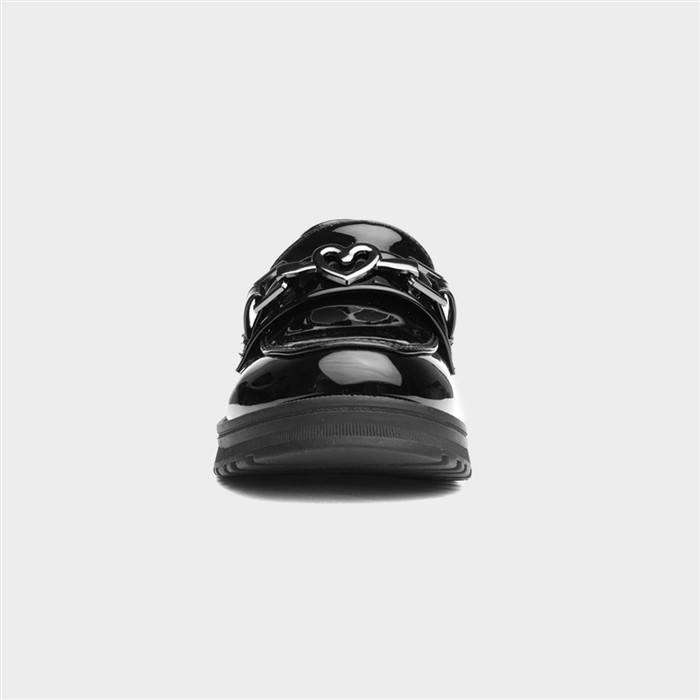 Girls Black Patent Heart Loafer
