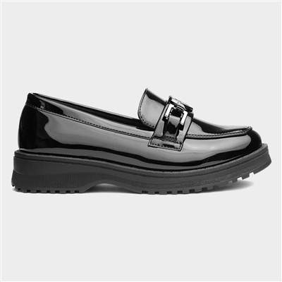Una Girls Black Patent Loafer