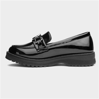 Girls Black Patent Heart Loafer