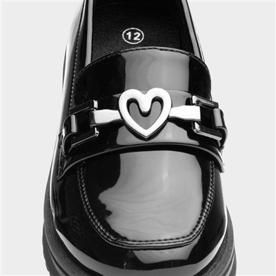 Girls Black Patent Heart Loafer