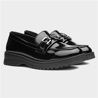 Girls Black Patent Heart Loafer
