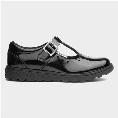 Carina Girls Black Easy Fasten Shoe