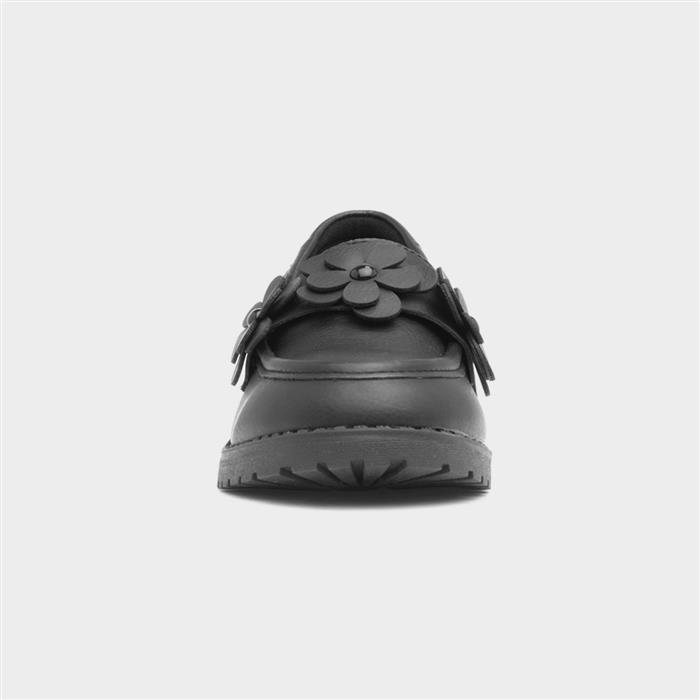 Girls Black Flower Loafer