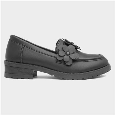 Girls Black Flower Loafer