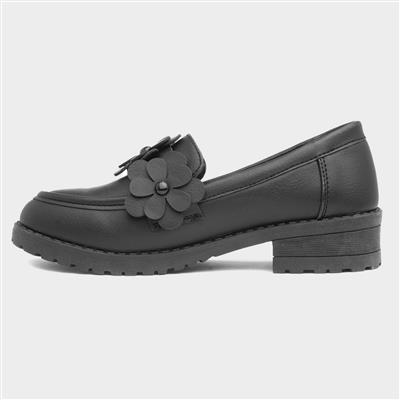 Girls Black Flower Loafer