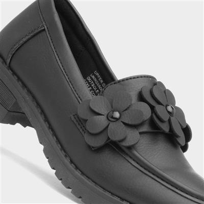 Girls Black Flower Loafer