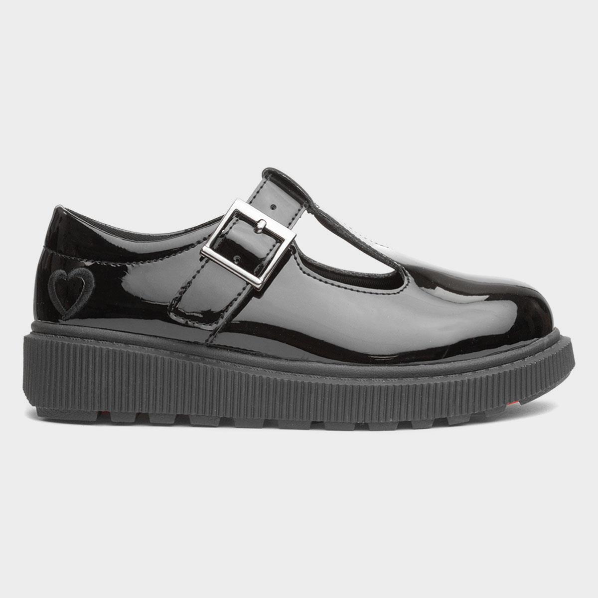Holly Girls Black Patent T-Bar Shoe