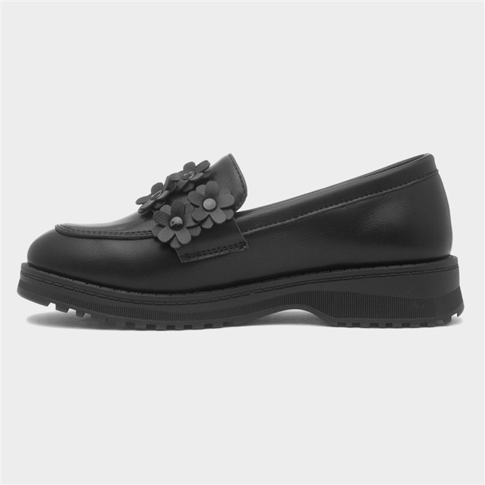 Girls Black Multi Flower Loafer