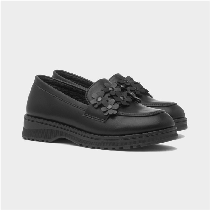 Girls Black Multi Flower Loafer