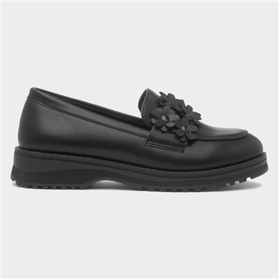 Girls Black Multi Flower Loafer