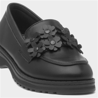 Girls Black Multi Flower Loafer
