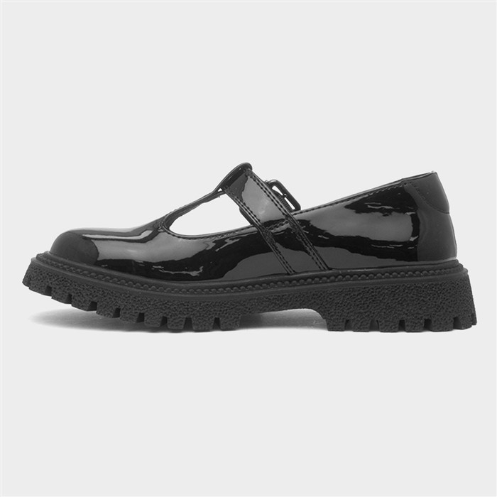 Girls Black Patent T-Bar School Shoe