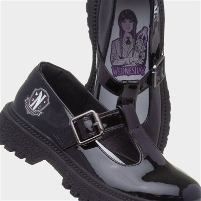Girls Black Patent T-Bar School Shoe