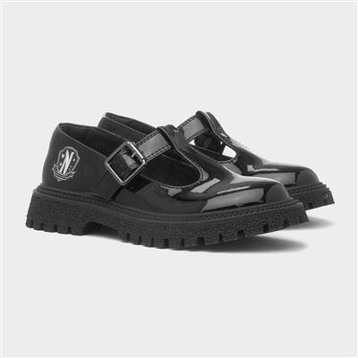 Girls Black Patent T-Bar School Shoe