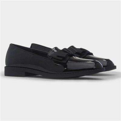 Iona Girls Black Patent Bow Loafer