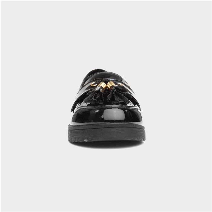 Tia Girls Black Patent Tassel Loafer