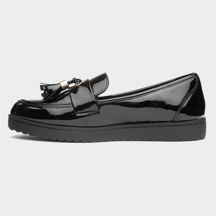 Tia Girls Black Patent Tassel Loafer