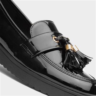 Tia Girls Black Patent Tassel Loafer