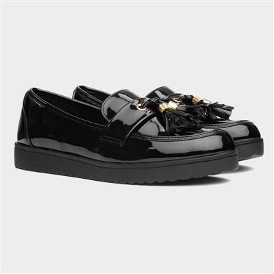 Tia Girls Black Patent Tassel Loafer