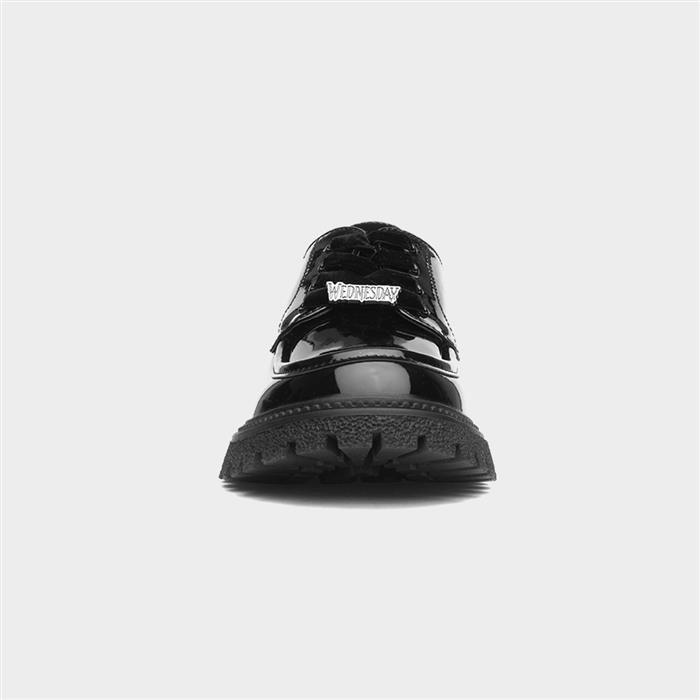 Girls Black Lace Up Chunky Patent Shoe