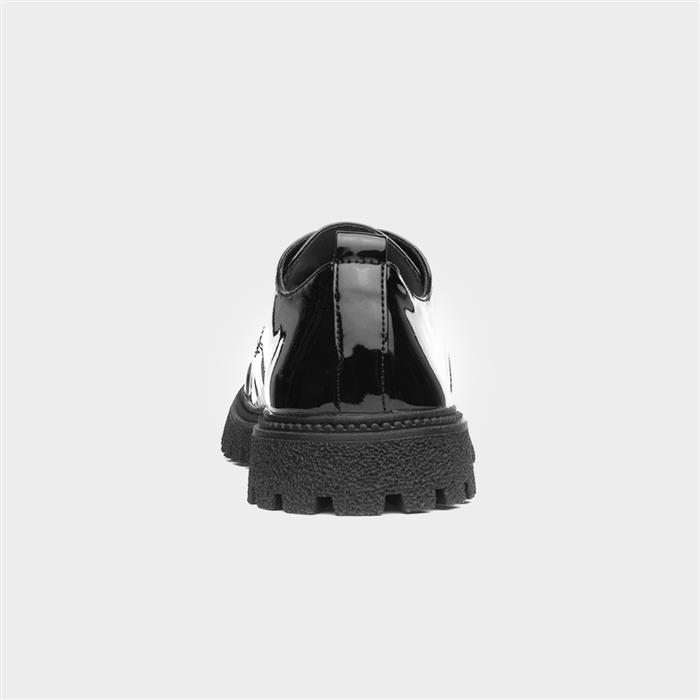 Girls Black Lace Up Chunky Patent Shoe