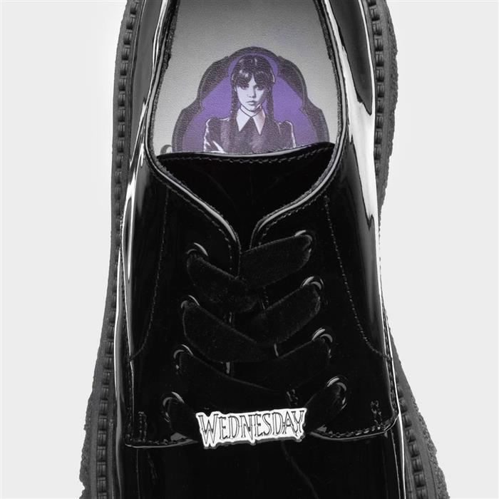 Girls Black Lace Up Chunky Patent Shoe